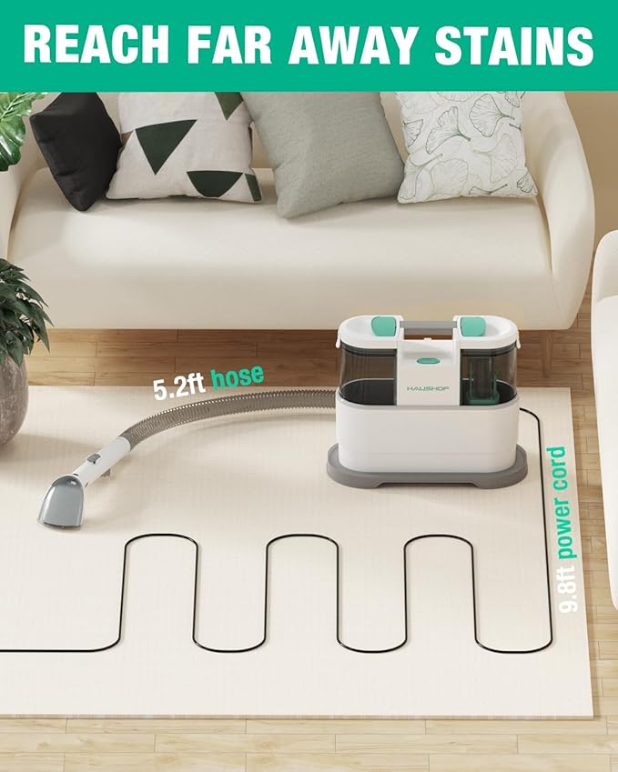 HAUSHOF Portable Carpet Spot and Upholstery Cleaner, 12Kpa Lightweight Deep Couch Cleaner Machine Powerful Suction for Pet Stains, Couch, Rug, Car Seats, Narrow Spaces, Spot & Stain Cleaner Included
