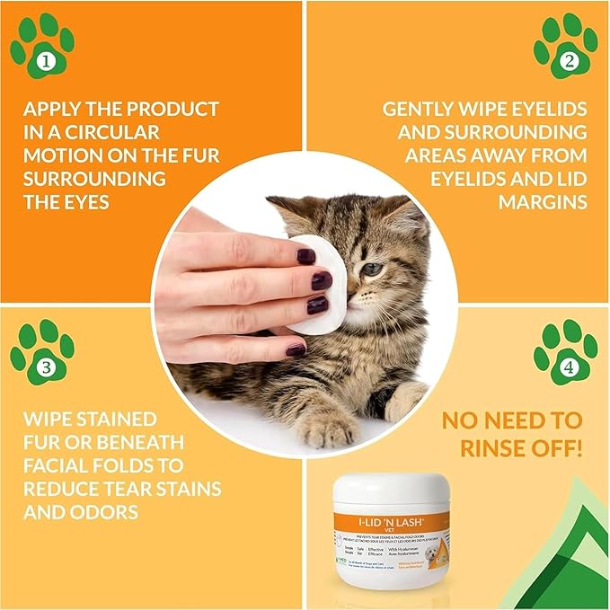 I-LID ’N LASH Vet Dog Eye Wipes - Best Tear Stain Preventer for Dogs (60 Wipes) | Prevents Puppy Tear Stains with Hyaluronan | Cat Eye Wipes for Discharge - No Antibiotics or Harmful Chemicals