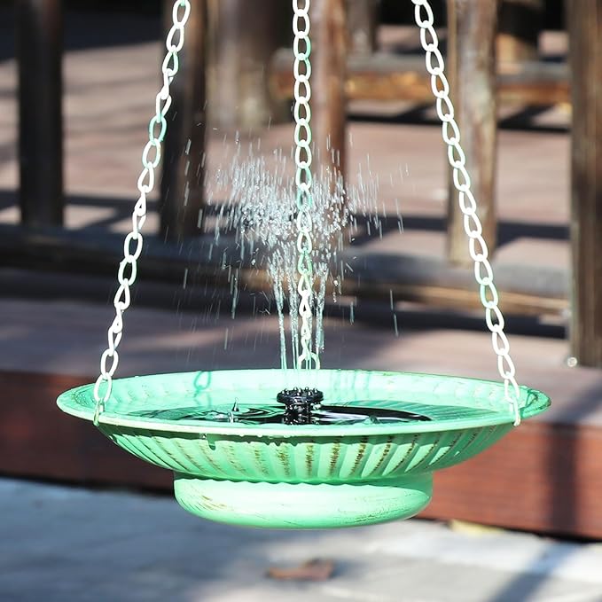 12.3" Hanging Bird Bath with Solar Fountain Bird Bath Bubbler，Birdbath Fountain for Garden Patio Decor,Green