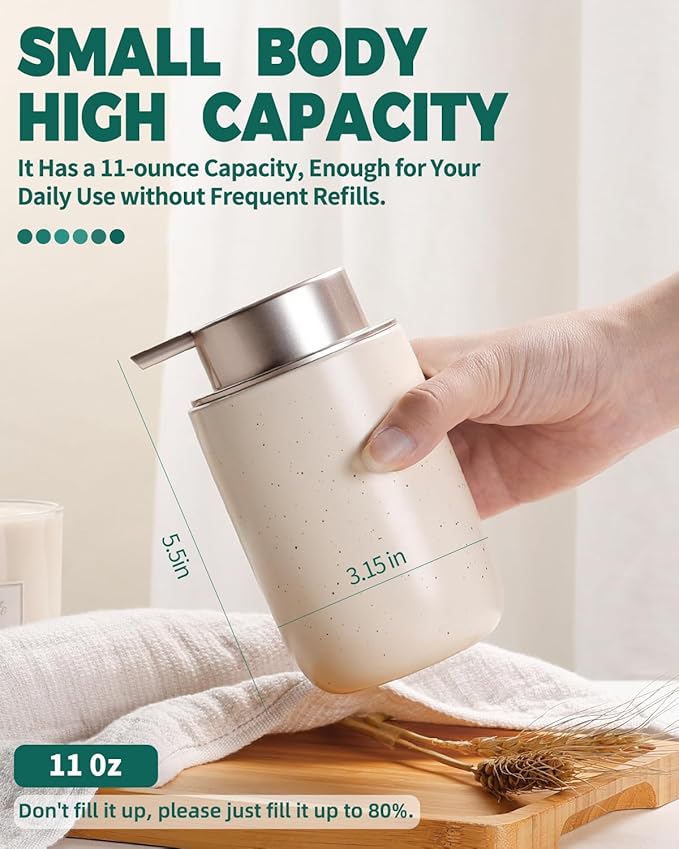 BosilunLife Lotion Pump Dispenser - Aprcot Soap Dispenser Bathroom Ceramic Dish Liquid Soap Dispenser for Kitchen, Bathroom Countertop Soap Dispensers (Apricot, Liquid Pump)