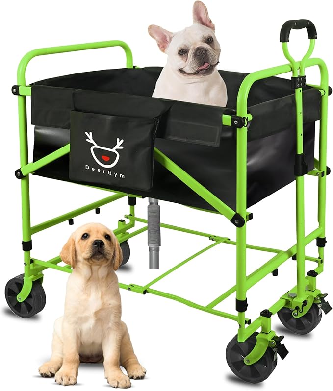 2-in-1 Dog Bathtub and Dog Stroller, Portable Dog Bath and Pet Stroller for Small and Medium Dogs (5-55 lbs) and Cats, Four-Wheel Bathing Cart with Brake Green
