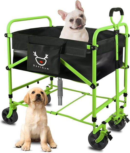2-in-1 Dog Bathtub and Dog Stroller, Portable Dog Bath and Pet Stroller for Small and Medium Dogs (5-55 lbs) and Cats, Four-Wheel Bathing Cart with Brake Green