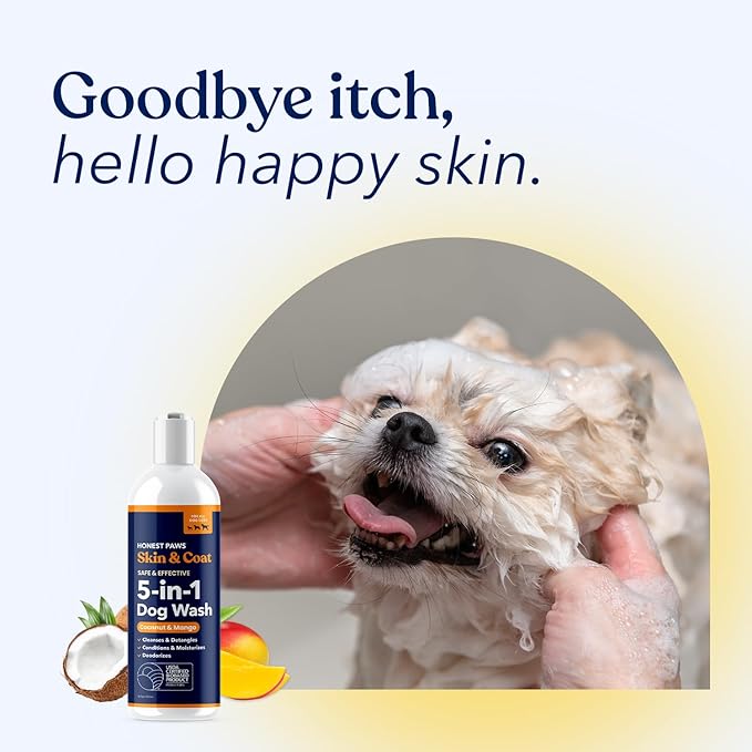 Honest Paws Dog Shampoo and Conditioner - Premium Dog Wash for Allergies and Dry, Itchy, Moisturizing for Sensitive Skin - Sulfate Free, Plant Based, All Natural - Coconut & Mango -16 Fl Oz