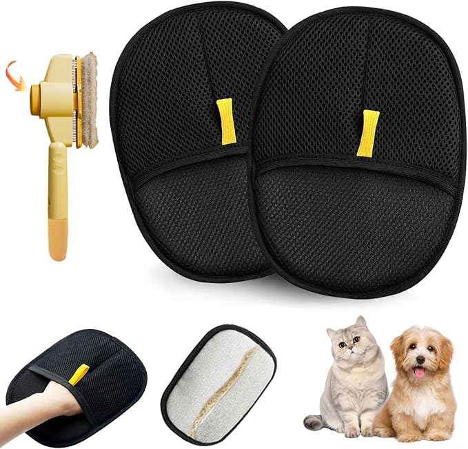 2 Pcs Electrostatic Gloves Pet Hair Removal with Cat Comb,Reusable Electrostatic Pet Cat Dog Hair Remover Grooming Gloves Brush Tool for Couch,Furniture,Carpet,Car Seat