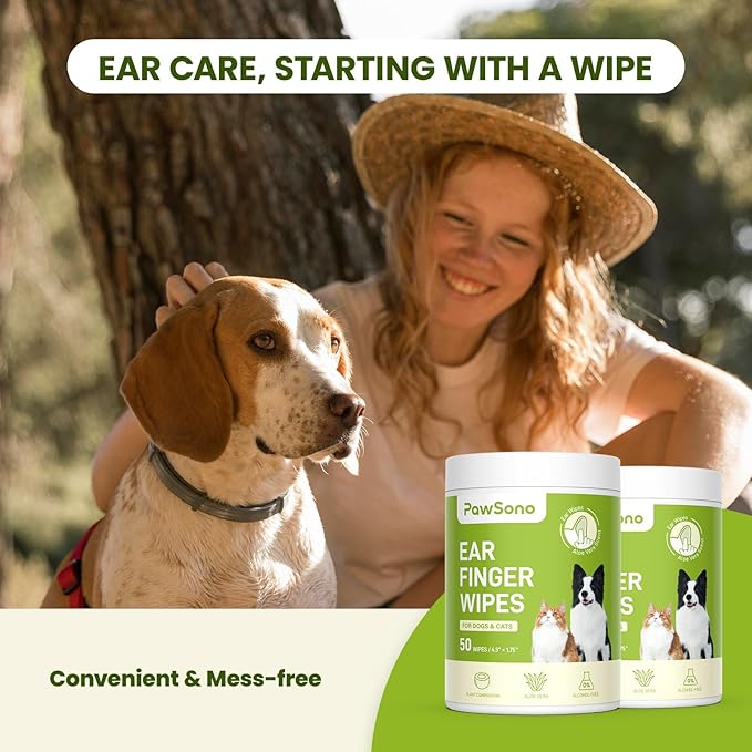Ear Finger Wipes for Dogs & Cats, Thicker Dog Ear Cleaner Wipes, Natural Relief Cat Ear Cleaner Dog, Pet Health Supplies for Dog Kitten Small Animal, Aloe Scent Deodorizing - 100 Count