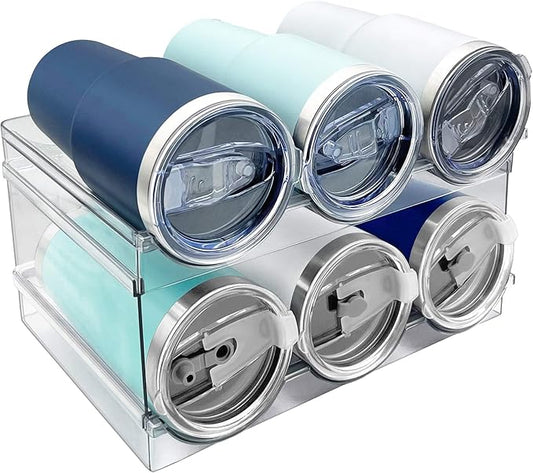 2 Pack Water Bottle Organizer, Stackable Kitchen Pantry Storage Shelf, Plastic Water Bottle Holder for Cabinet and Fridge Organization