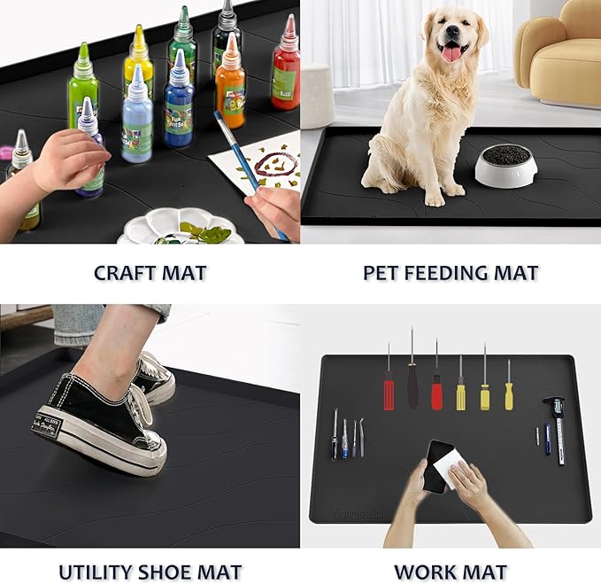 Heavy Duty Silicone Under Sink Mats for Kitchen Waterproof 37" x 22", Extra Thick Under Sink Rubber Mat Drip Tray, Raised Edge Under Sink Liner,Prevent Drips, Leaks, Spills,Black