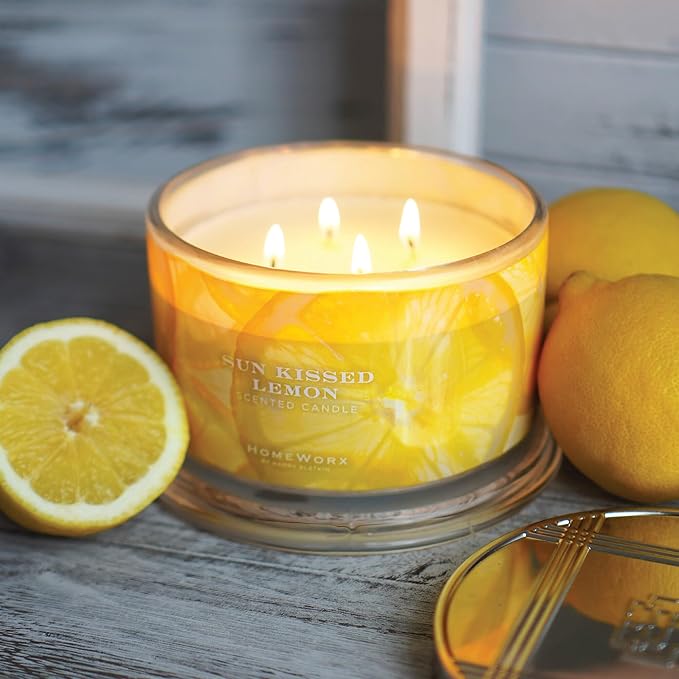 HomeWorx by SLATKIN + CO. Candle- Sun Kissed Lemon, 18 oz. 4-Wick Premium Scented Candle - 30-55 Hours Burn Time