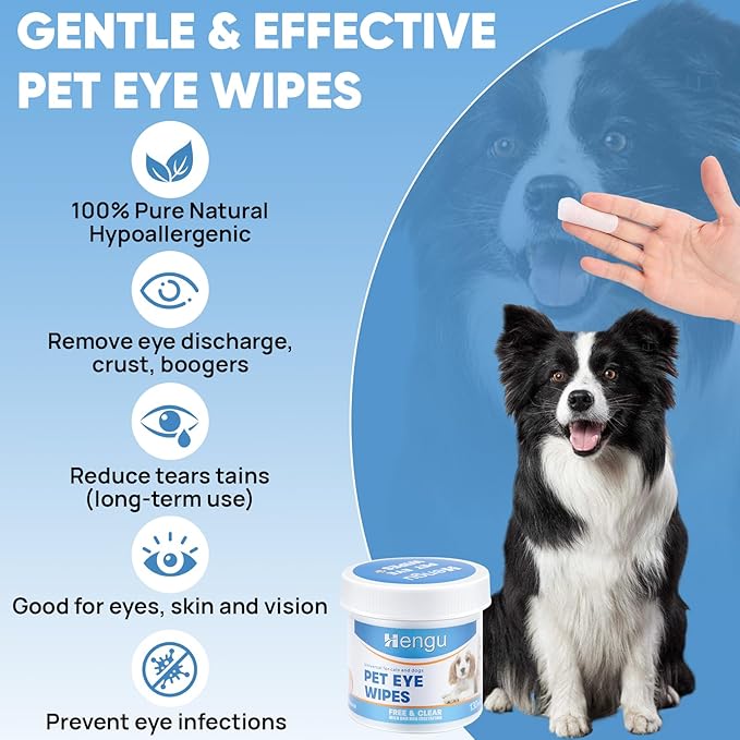 260Pcs Eyes Wipes for Dogs, Pet Tear Stain Remover Wipes, Pet Eye Wipes for Dogs & Cats, Hypoallergenic Soothing Cleansing Pet Wipes (130pcs x2)