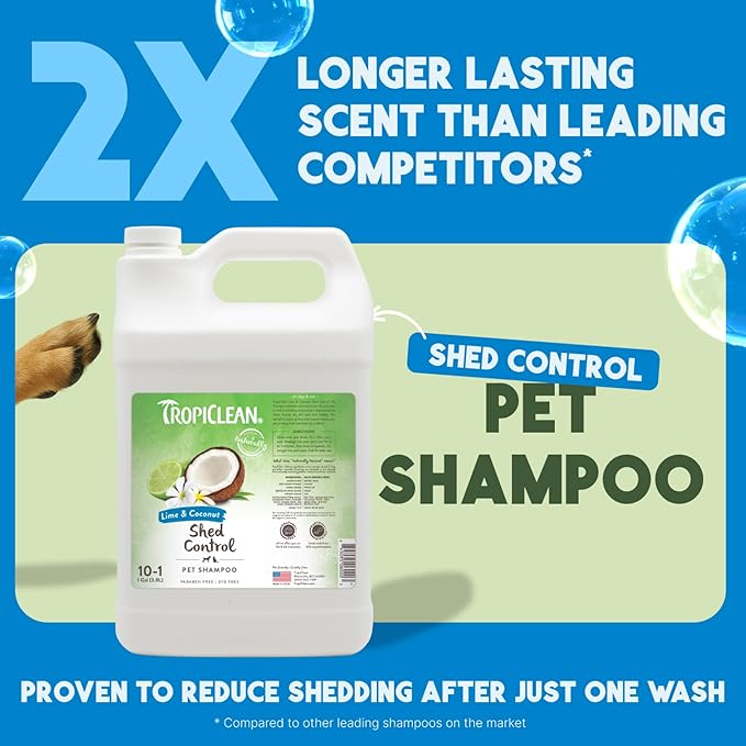 TropiClean Deshedding Dog Shampoo, Professional Dog Shampoo, Fast-Acting Shedding Control, Puppy Safe, Made in USA, Lime & Coconut Scent, 1 Gallon