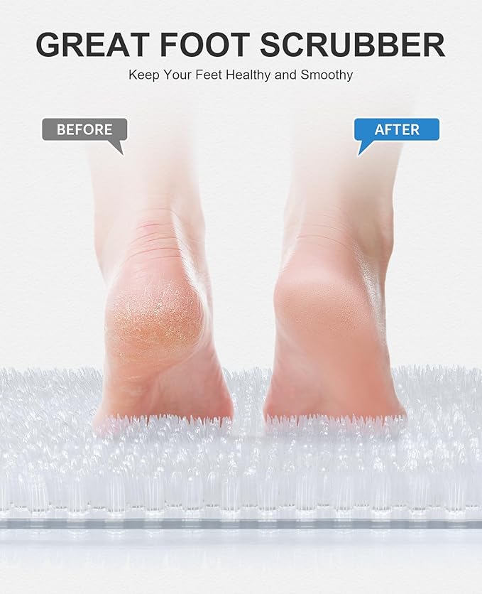 OTHWAY Non Slip Grassy Bathtub Mat : 25.6X13.4 inches Sturdy But Soft Bath Mat_Quick Drain Shower Floor Mat with Soft Bristles for Scrubbing Feet (Clear)