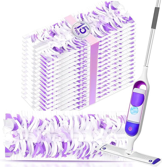 15 Pack Disposable Mop Pads Compatible with Swiffer PowerMop, Replacement for Swiffer Power Mop Refills,Super Absorbent & Scrubbing Power, Dry&Wet Use for Wooden Floors Tiles & Hard Surfaces Cleaning