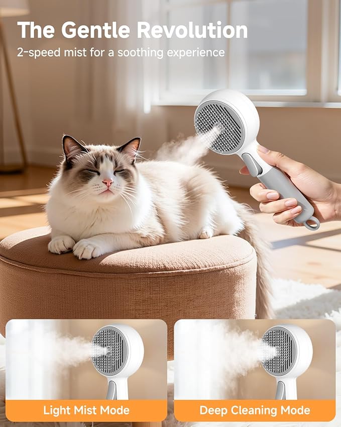Pet Brush for Cats & Dogs Steam, 3-in-1 Steam Beauty Pet Comb, 2-Speed Spray Settings, Removes Dander and Deshedding Tool, One-Touch Self-Cleaning Hair Brush, for Long and Short Hair Pets