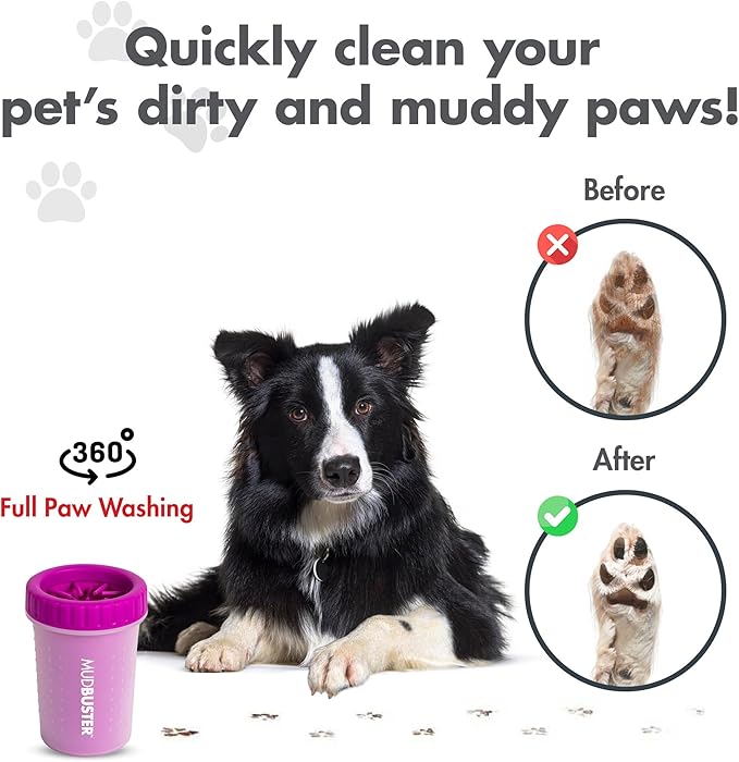 Dexas MudBuster Portable Dog Paw Washer/Paw Cleaner, Medium, Fuchsia