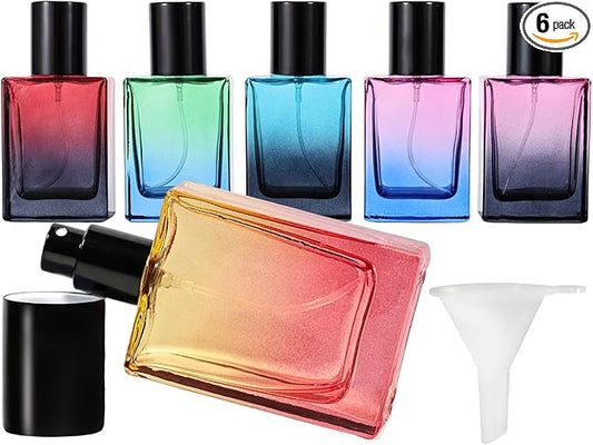 Perfume Bottles Empty Glass Atomizer Sprayer, 6 Pack 30ml Refillable Travel Spray Bottle for Fragranc or Essential Oil, Portable Cologne Atomizers with Dispensing Kit for Handbag, Date
