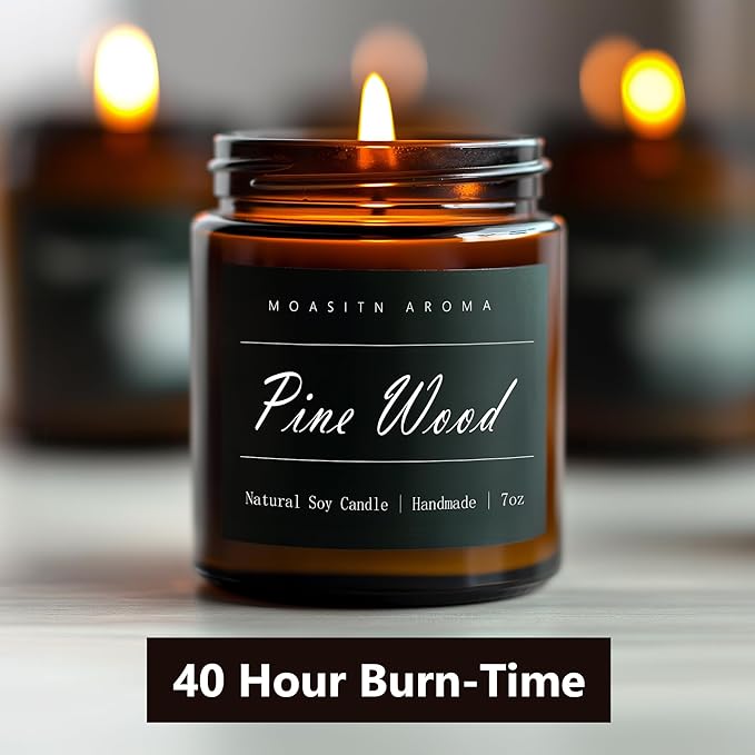 MOASITN Pine Wood Heavenly Scented Candles for Home| Organic Soy Aromatherapy candel| Handmade Long Lasting Jar Candles Gift for Women,Men as Birthday,Housewarming,Autumn,Relaxing Gifts| 7oz