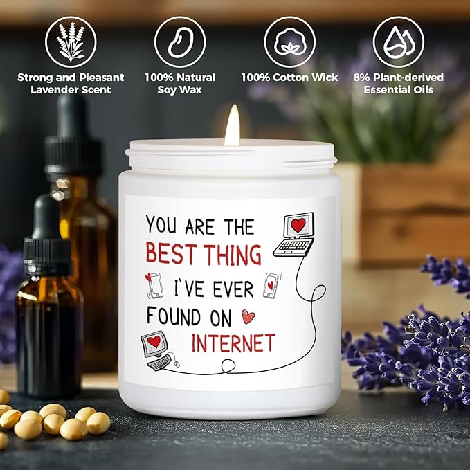 MOASITN Candles for Women Men, Valentines Day, Birthday, Anniversary Romantic & Funny Candle for Girlfriend, Boyfriend, Wife, Friends, Best Thing I Found on The Internet Scented Candles for Her Him