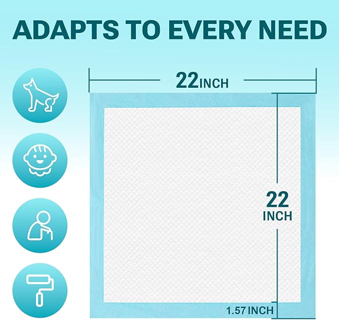 100 Count Super Absorbency Puppy Pads 22"x 22", Leakproof Quick Drying Dog Training Pee Pads, Puppy Pee Pads, Disposable Underpads Changing Pads for Baby, Puppy and Adults