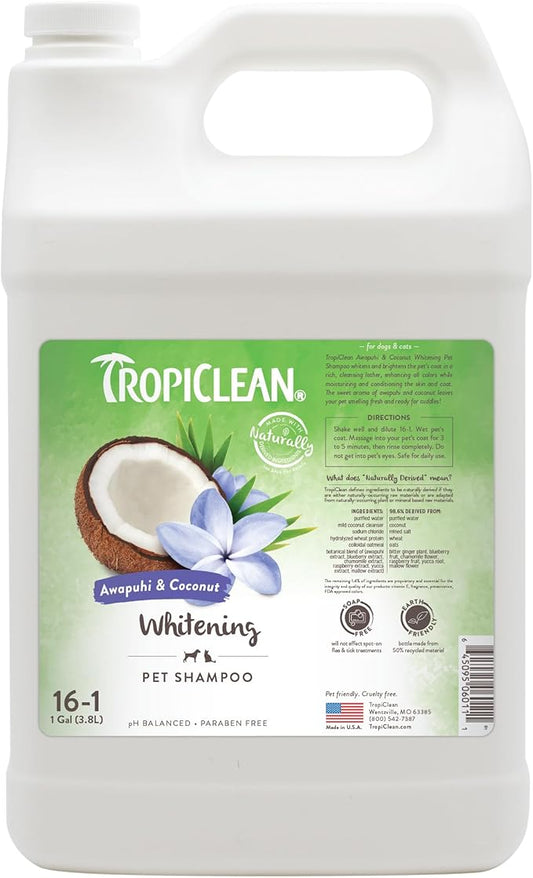 TropiClean Whitening Dog Shampoo, Professional Dog Shampoo, Whitening & Brightening, For All Coat & Color Types, Puppy Safe, Made in USA, 1 Gallon