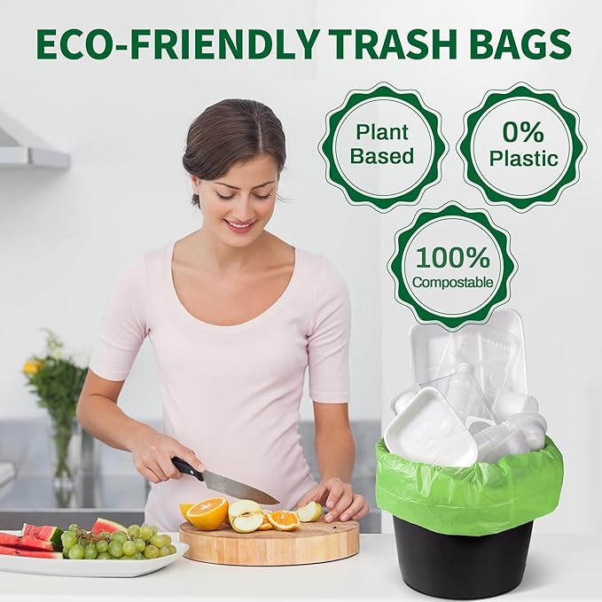 5 Gallon Trash Bags Compostable Compost Small Garbage Bag Extra Thick 0.78 Mil for Kitchen Bathroom BPI Certified 45 Counts, Green