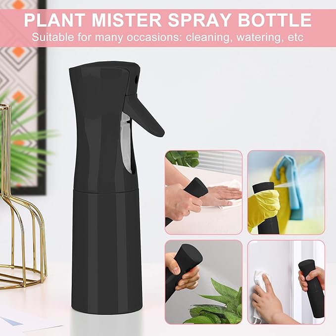 Hair Mister Spray Bottle，Spray Water Bottle Fine Mist Refillable Plants（6.8OZ /200ML） Barber，Showering Pets, Plants, travel, Ironing and Cleaning ﻿ ﻿ ﻿ (Black)