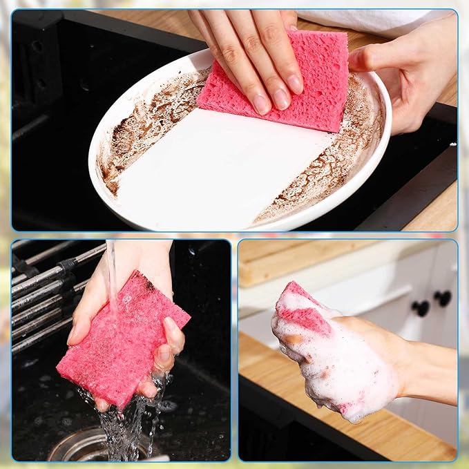 Zhengmy 200 Pieces Kitchen Sponge Bulk Natural Sponges for Dishes Compressed Wood Pulp Sponges Cleaning Sponge Without Scratching for Kitchen Bathroom, 3.9 x 2.4 x 0.12 Inch (Multicolor)