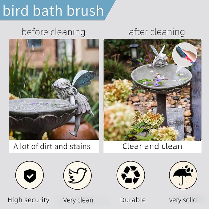 2 Pcs Bird Bath Hard Wire Brushes，Iron Out Rust Stain Remover，Bathtub Cleaning Brush，Hummingbird Feeder Cleaning Brushes，Outdoors Fountain Cleaner Safe for Birds，Bird Cage，Concrete，Birdbaths，Bow