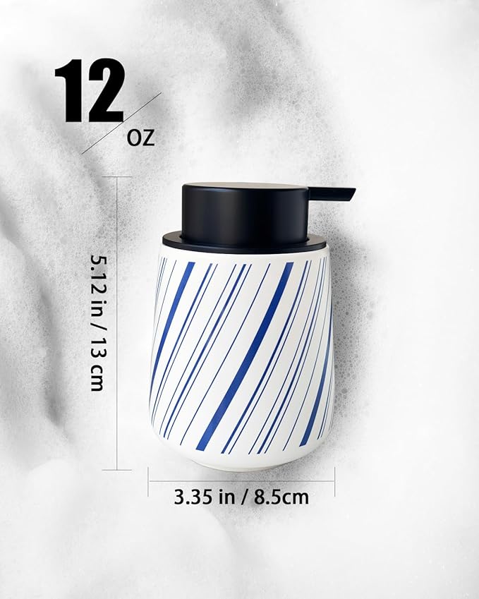 Chic Soap Dispenser Bathroom Ceramic Hand Foam Soap Dispenser for Bathroom Deco 12ounce Refillable Liquid Dispenser for Kitchen (Blue)