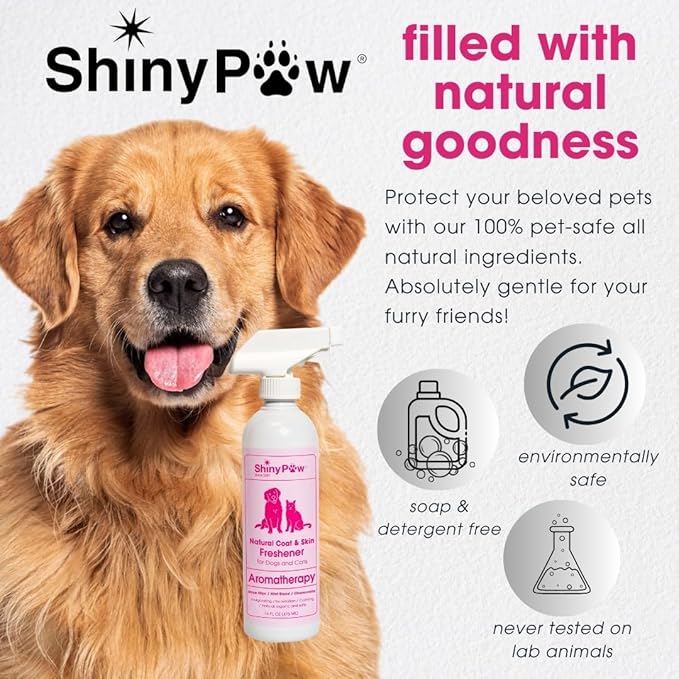 Dog Grooming Spray | Rose Hip, Chamomile & Mint Coat & Skin Freshener by Shiny Paw 16 oz | Dog Odor Spray | Made in the USA