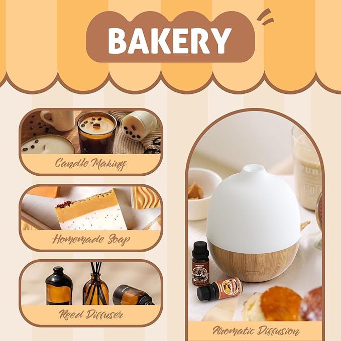 Bakery Fragrance Oils Set, ARVIDSSON Bakery Dessert Essential Oils for Candle Making, Pumpkin Pie, Snickerdoodle, Gingerbread, Creamy Vanilla and More, Cozy Fall Essential Oils for Diffuser