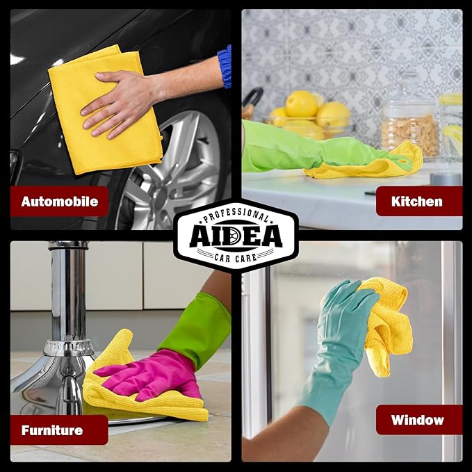 AIDEA Microfiber Cleaning Cloth, 10PK, Microfiber Towels for Cars, Premium All Purpose Car Cloths, Dusting Cloth Cleaning Rags, Absorbent Towels for SUVs, House, Kitchen, Window, 12"×12", Yellow