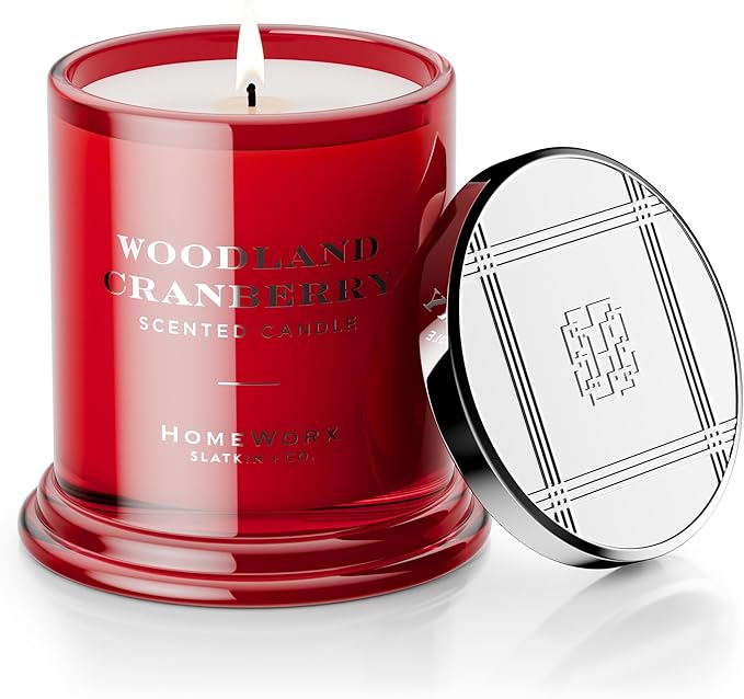 HomeWorx by SLATKIN + CO. Candle- Woodland Cranberry, 8 oz. Premium Scented Candle - 25-35 Hours Burn Time