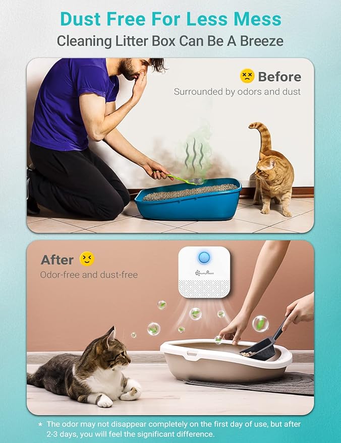 DownyPaws Cat Litter Deodorizer, Rechargeable 4000mAh Odor Eliminator Cat Litter Box, Dust-Free, 14-Day Battery Life, No Consumables