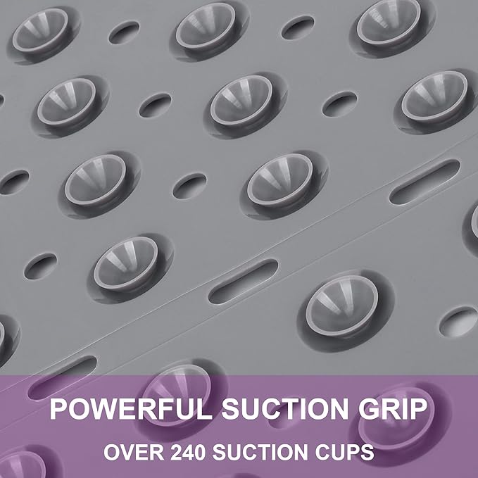 Reetual XL Shower Mat Non Slip - 27x27 Bath Mat for Shower Stall or Large Bathtub Mat with 240 Powerful Suction Cups and Drain Holes. Black Shower Mats for Bathroom (Grey Mat)