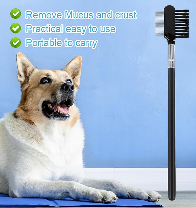 Dog Eye Comb for Small Dogs, 4Pcs dog Tear Stain Remover Comb Metal Flea for Gunk, Double-Headed Soft Bristles & Hard Teeth Grooming Tool for Puppies & Cats, Easy to Clean Black