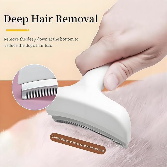 2 Pack Pet Grooming Set, Short Teeth Stainless Steel Deshedding Brush for Short-Haired Dogs and Soft Silicone Circular Bath Brush, Efficient Fur Removal and Gentle Cleaning (White, Large)