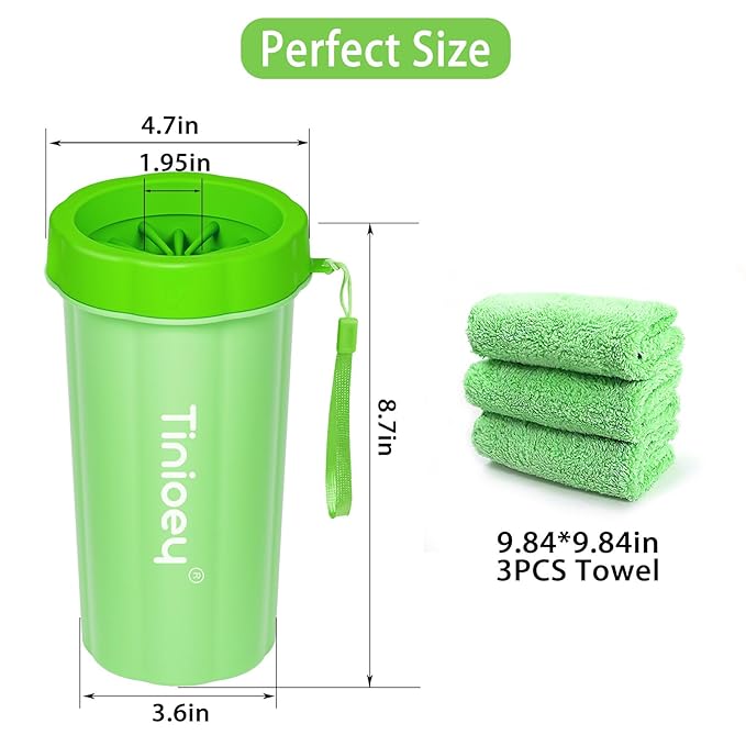 Paw Cleaner for Large Dogs with 3 Towels & Bath Brush, Muddy Foot Washer for Pets (Green)