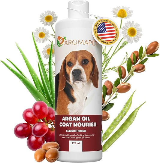 Argan Oil Coat Nourish Dog Shampoo - Deodorizing Dog Shampoo with Chamomile - Great for Beagle, Short Coats & Sensitive Skin - Hypoallergenic Light moisturizing with Gentle cleansers.