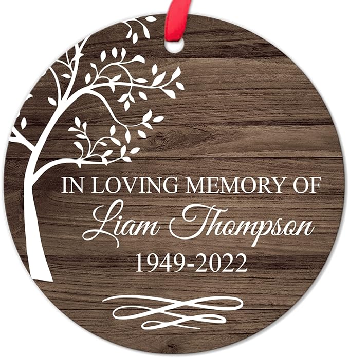 HYTURTLE Personalized Memorial Sympathy Christmas Ornament Tree Decor Gifts for Family Loss of Loved One Mom Dad Husband in Heaven - in Loving Memory Keepsake Custom Name Circle Ornament