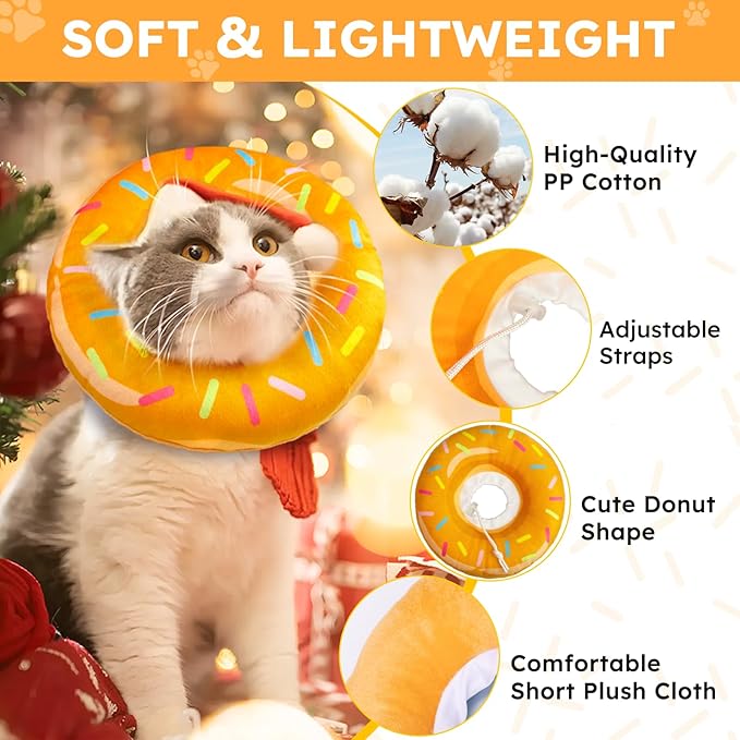 Cat Cone Collar Soft, Cat Recovery Collar for Wound Healing Cute Donut Adjustable Kitten Cones to Stop Licking Comfortable Lightweight Neck Elizabethan Collars for Kittens After Surgery