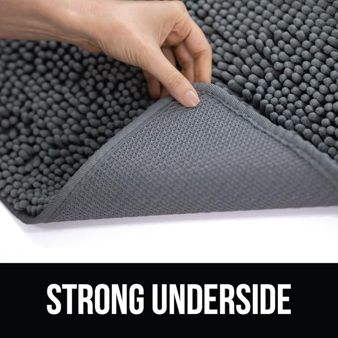 KANGAROO Bathroom Rugs, Chenille Soft Absorbent Bath Rug, Shaggy Shower Mat, Quick Dry Machine Wash Bathmat, Plush Carpet Mats for Tub, Bathtub and Room Home Decor Accessories, 24x17, Gray