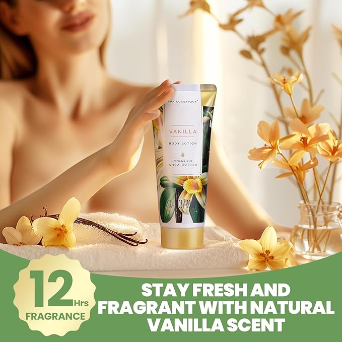 Gifts for Women, Spa Luxetique Spa Gift Baskets for Women, 8 Pcs Vanilla Bath Gift Sets, Vanilla Gift Baskets, Christmas Gifts