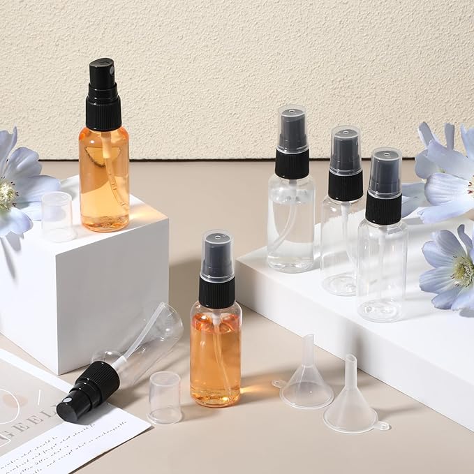 100 Pcs Mini Clear Spray Bottles 1 oz/30ml Clear Fine Mist Spray Bottle with 5 Pcs Funnels Plastic Empty Refillable Spray-Bottle for Cleaning, Plants, Misting, Skin Care