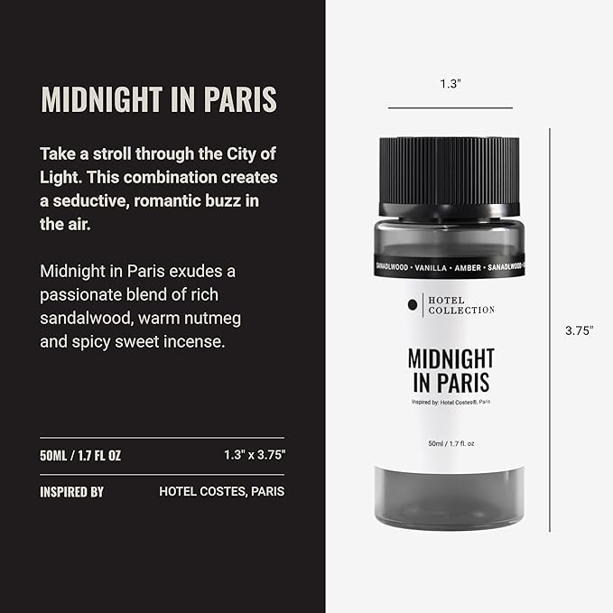 Hotel Collection Diffuser Oil - Midnight in Paris - Aromatherapy Essential Fragrance Oil - Sandalwood, Vanilla, and Amber - 50mL 1.7 Fl oz