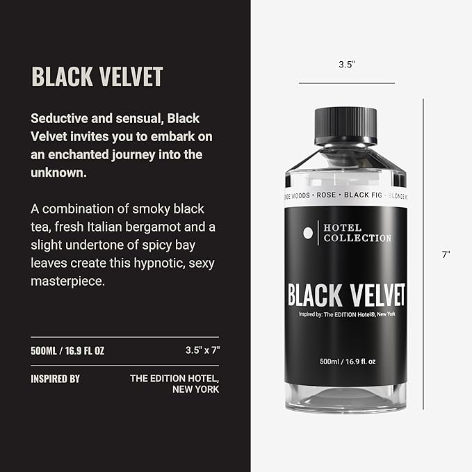 Hotel Collection Diffuser Oil - Black Velvet - Aromatherapy Essential Fragrance Oil - Blonde Woods, Rose, and Black Fig - 500ML 16.9 Fl oz