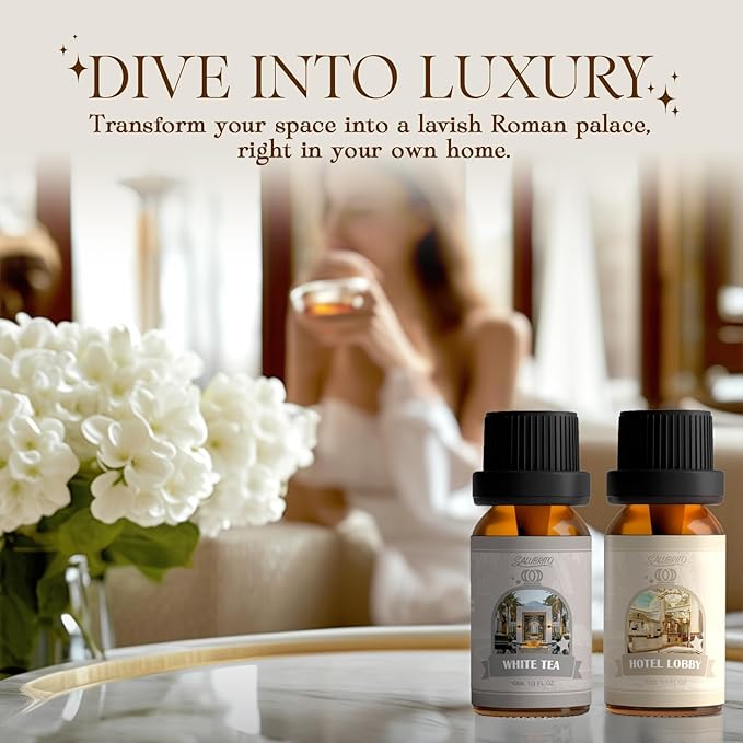 SALUBRITO Hotel Fragrance Oil Set, Luxury Essential Oil Set for Diffuser, Candle, Soap Making Scents, Luxury Night, White Tea, Lemon & Thyme, Citrus Bliss, Hotel Lobby, Jasmine & Mint, Strong Scented