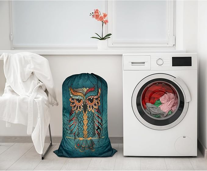 Swono Owl Large Dirty Clothes Laundry Bag for Laundry Basket Hamper, Cartoon Bird Animal Doodle Graphic Machine Washable Dirty Clothes Organizer