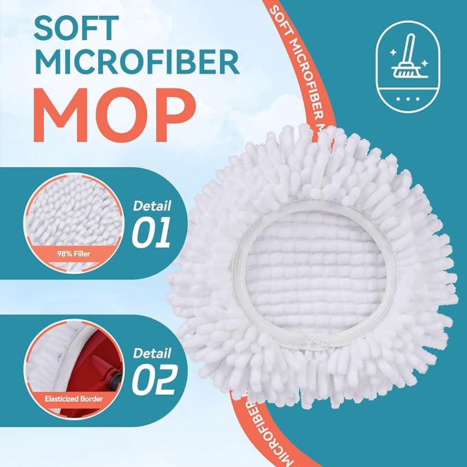 2 Pack Spin Mop Heads Replacements for Ocedar Easywring 1 Tank System Mop Replace Head Attachments, Microfiber Chenille Mop Pad Spin Mop Refill for O Cedar Mop Head