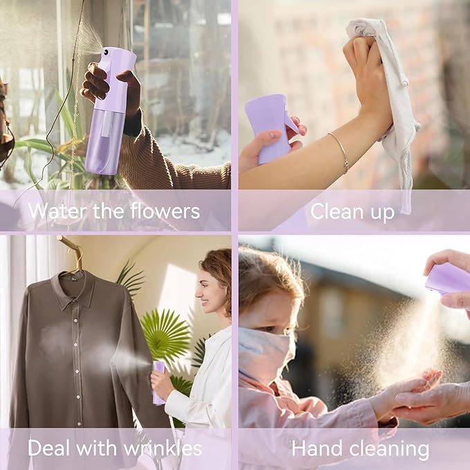 Continuous Mist Spray Bottle for Hair, Face & Plants (6.8oz/200ml) - Ultra Fine Travel-Size Water Mister for Salons, Cleaning, Pets & Skincare Leakproof Design