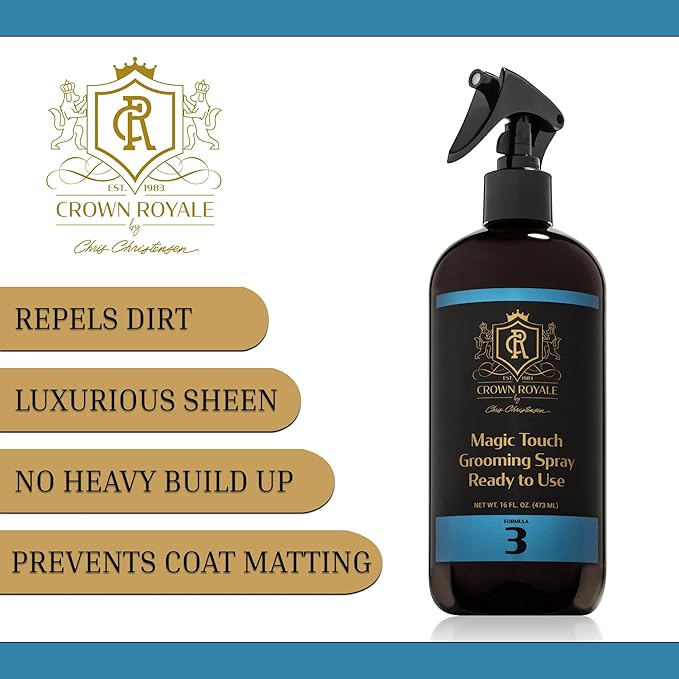 Crown Royale Magic Touch Formula 3 Pet Grooming Spray Ready-to-Use, No Heavy Build-Up, Finishing Spray, Prevents Coat Matting, Formulated with Conditioners, Made in USA, 16 oz